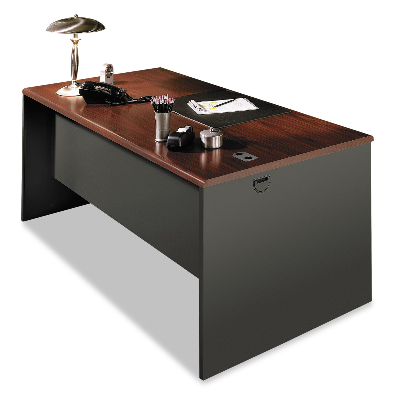 HON® 38000 Series Desk Shell (Mahogany/Charcoal)