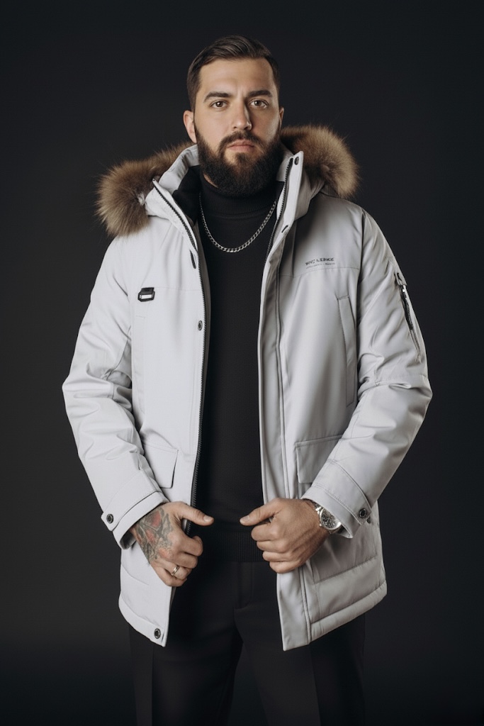 Ексклюзивна зимова чоловіча куртка з натуральним хутром лисиці white: стильна біла куртка, преміум якість. Офіційний сайт