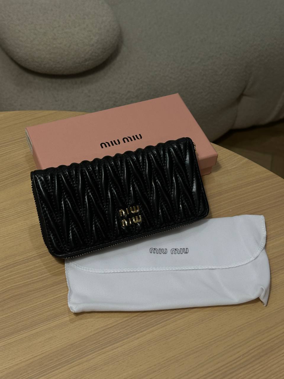 Miu Miu Large Matelassé Nappa Leather Wallet Black