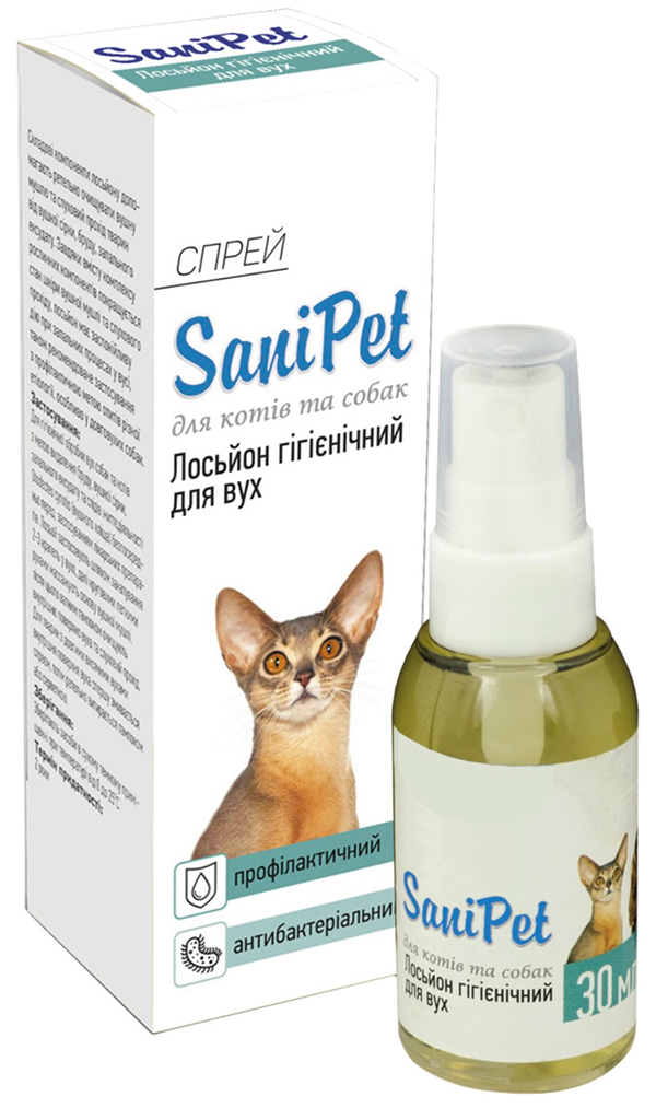 Лосьйон-спрей ПроВет SaniPet для догляду за вухами котів та собак 30 мл