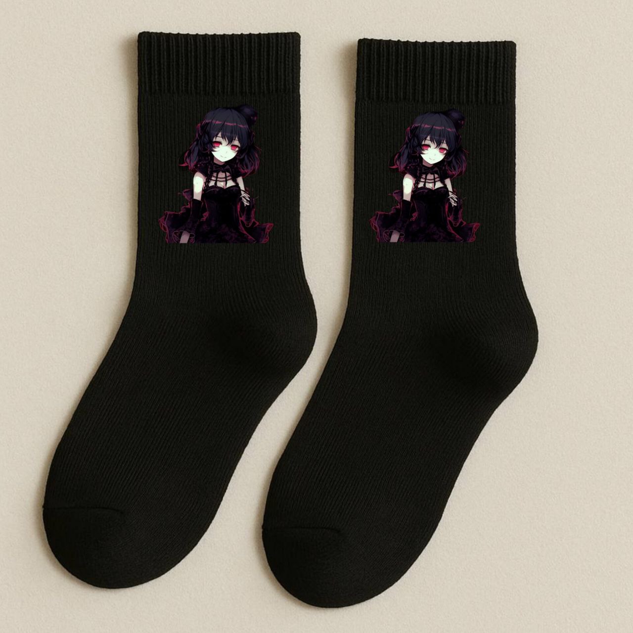 ШКАРПЕТКИ КЛАСИЧНІ ЧОРНІ З ПРИНТОМ "АНІМЕ ДІВЧИНКА1"