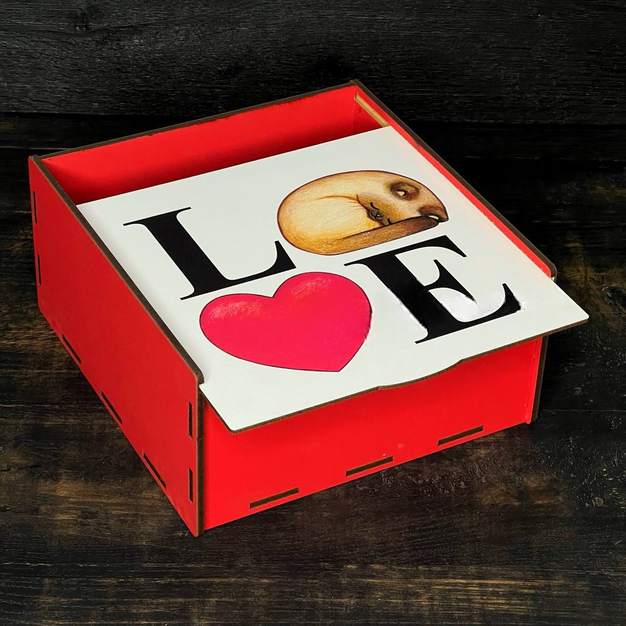 Пенал червоний з дизайном "Котик love", 25х25х9 см