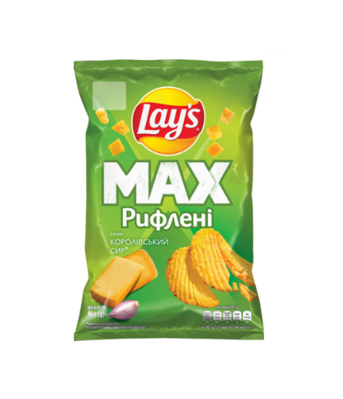 Чіпси Lay's MAX рифлені картопляні зі смаком «Королівський сир» (ціна за 95г)