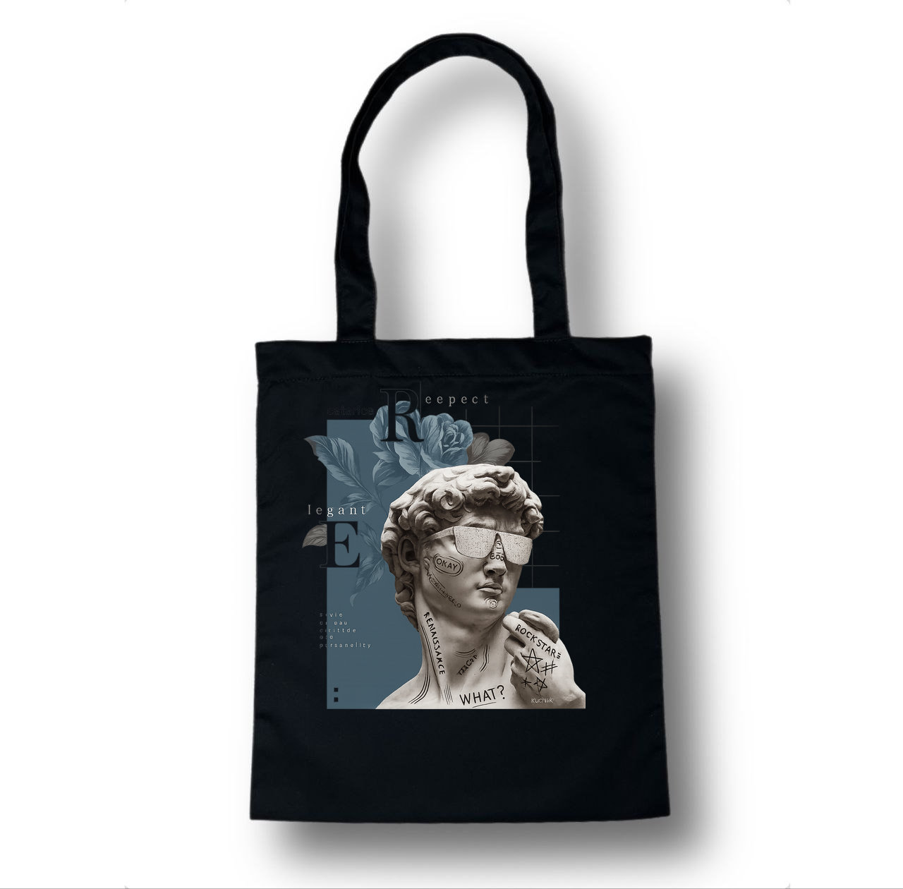 Шопер чорний класичний з принтом "ЕЛЕГАНТ"