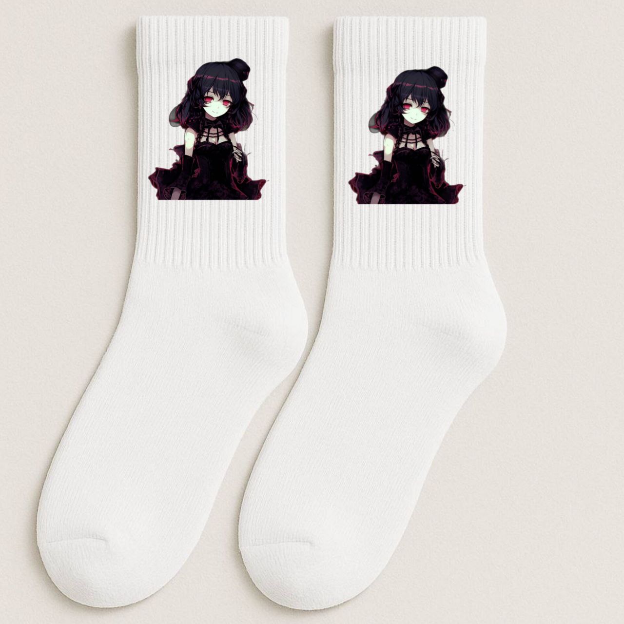 ШКАРПЕТКИ ВИСОКА РЕЗИНКА ДОРОСЛІ БІЛІ З ПРИНТОМ"АНІМЕ ДІВЧИНКА 1"