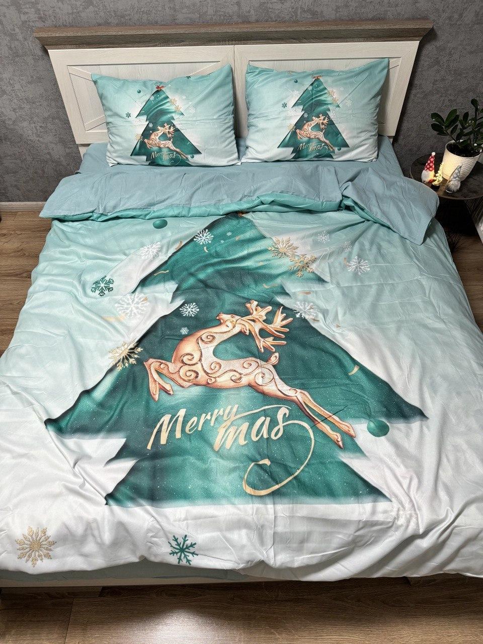 Комплект постільної білизни новорічна мікросатин "Смарагдова ялинка" півтораспальна