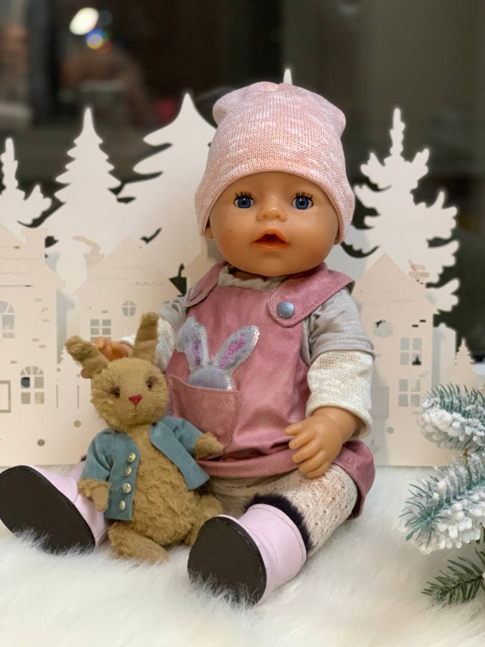 Зимовоий одяг і взуття для ляльки Baby Born: куртка, сарафан, колготки, чобітки
