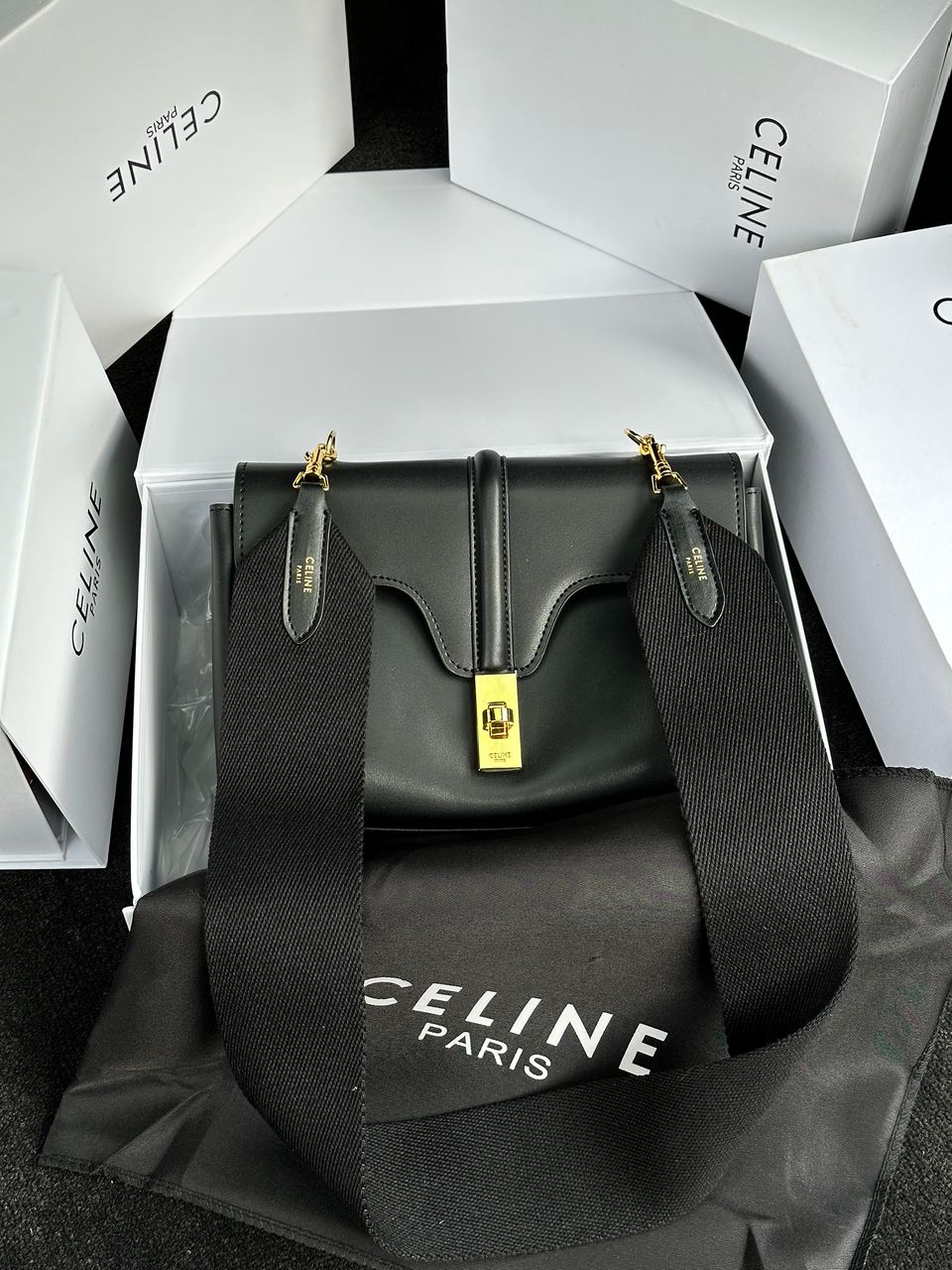 Celine Teen Soft 16 In Smooth Calfskin Tan Black