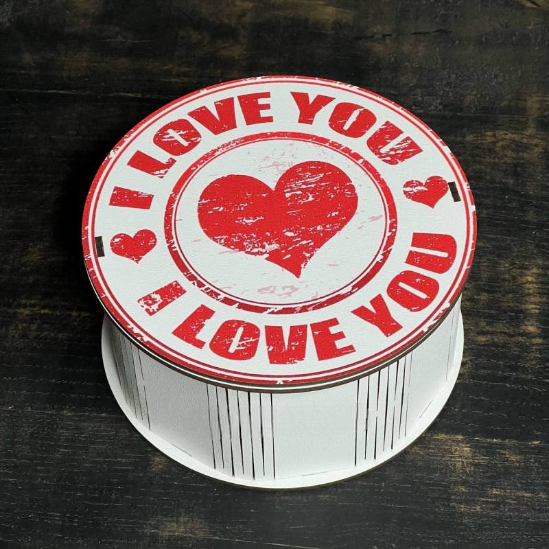 Бокс круглий з принтом "Love you" білий, 15х15х7 см