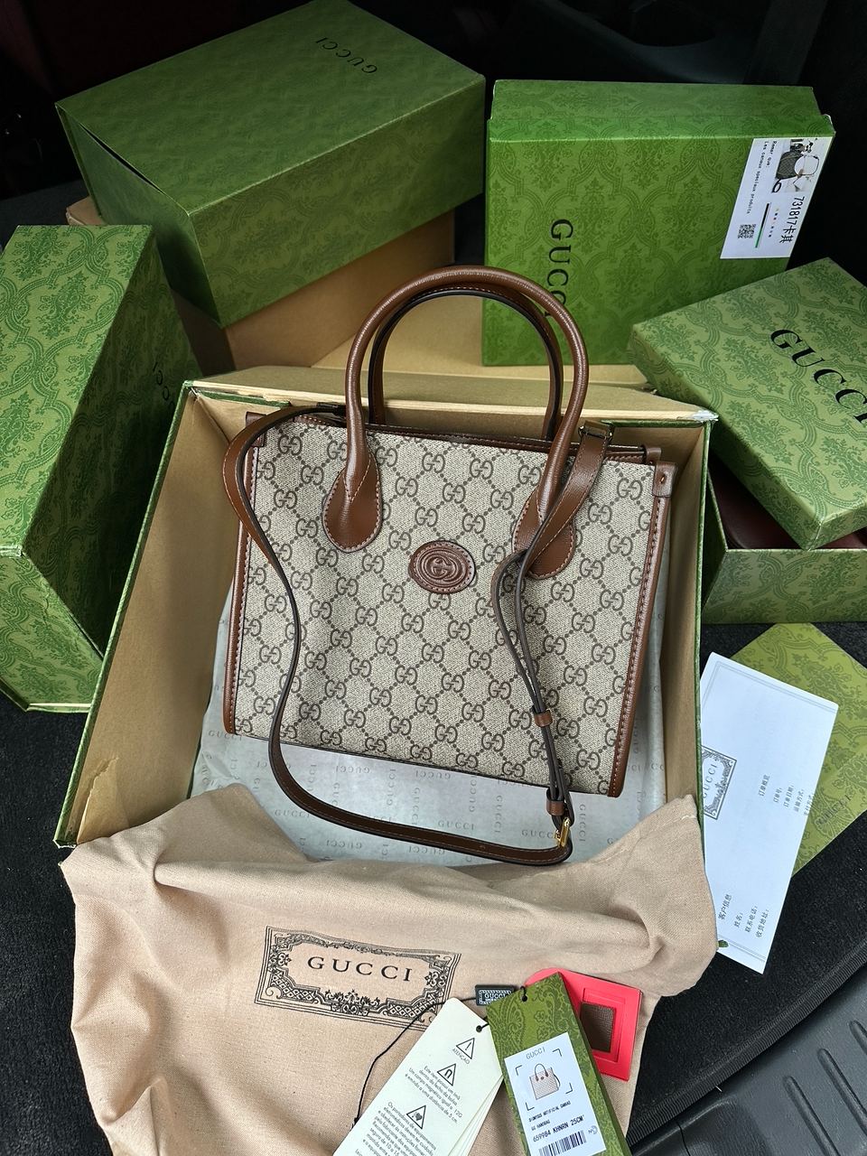 Gucci Ophidia Leather-Trimmed Monogrammed Coated-Canvas Tote
