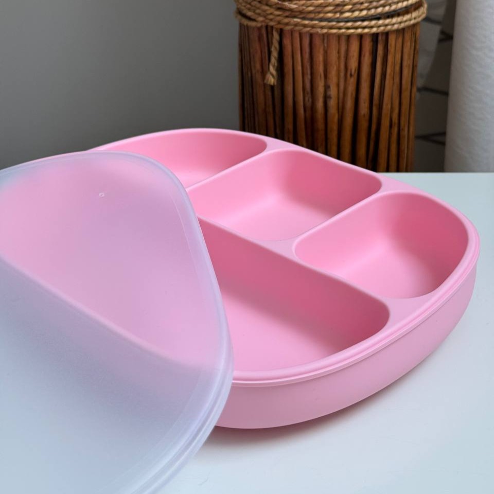 Тарілка на присоску на 4 секції Рожевий (Pink)