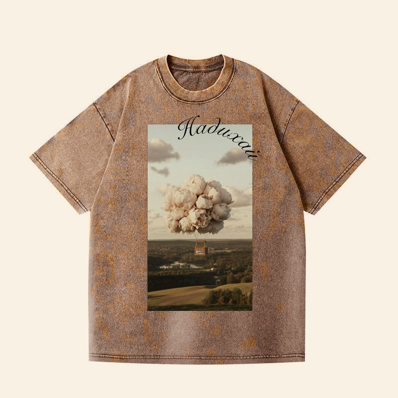 ФУТБОЛКА ОВЕРСАЙЗ КОРИЧНЕВА ВАРЕНА З ПРИНТОМ 