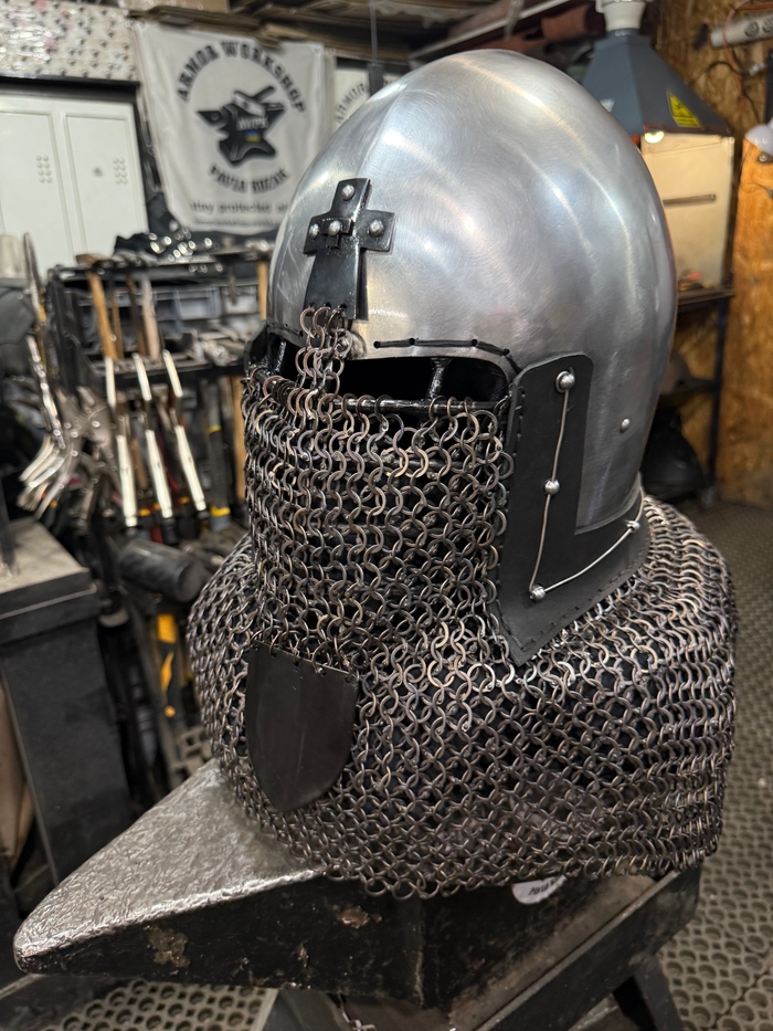 Cross helmet “black cross and shield “ titanium aventail