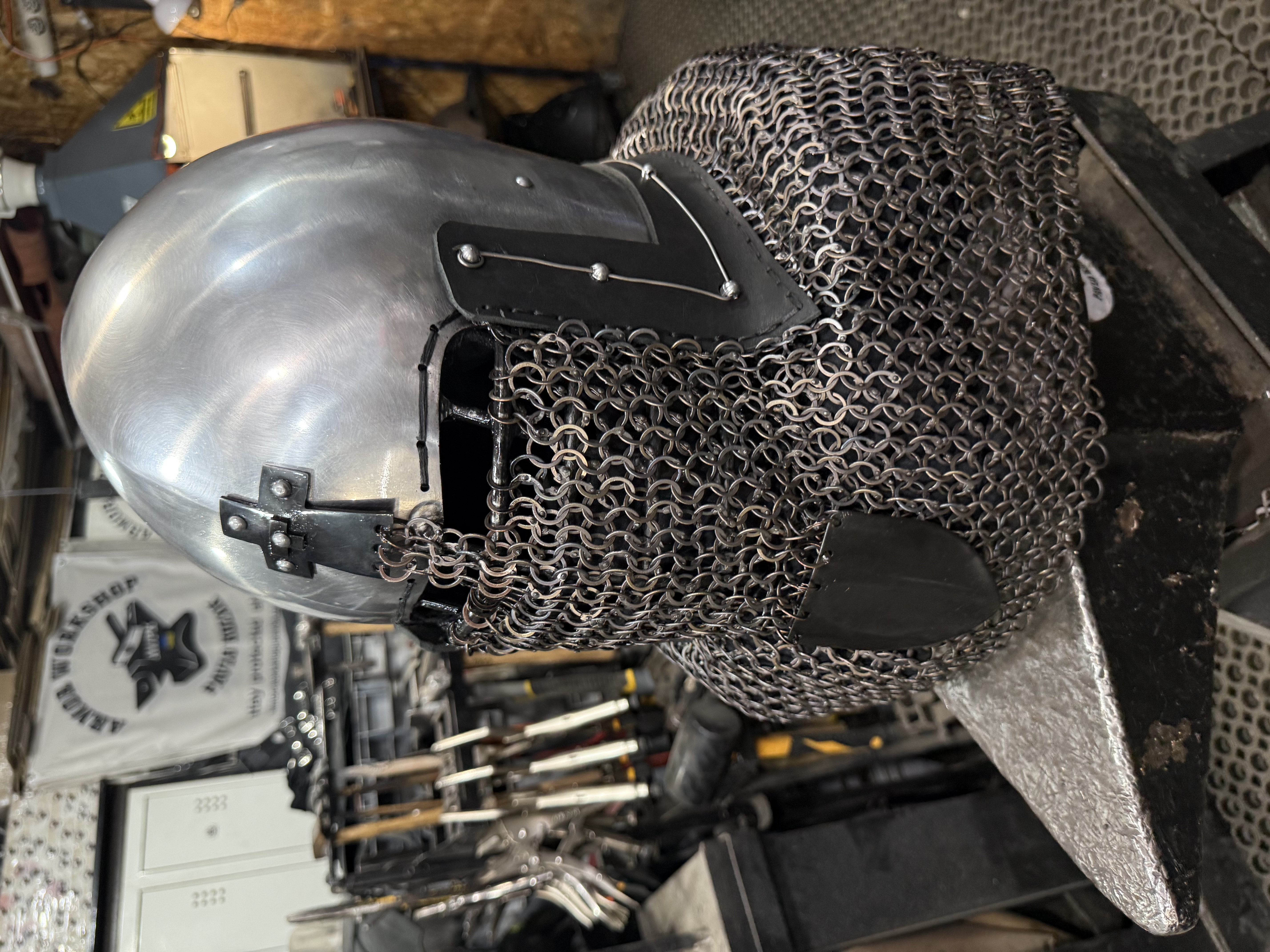 Cross helmet “black cross and shield “ titanium aventail