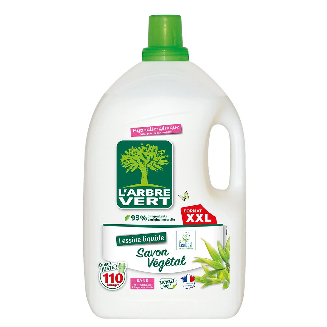 Екологічний засіб для прання L'Arbre Vert Savon Vegetal Рослинне мило 4.95L. 110 праннів XXL