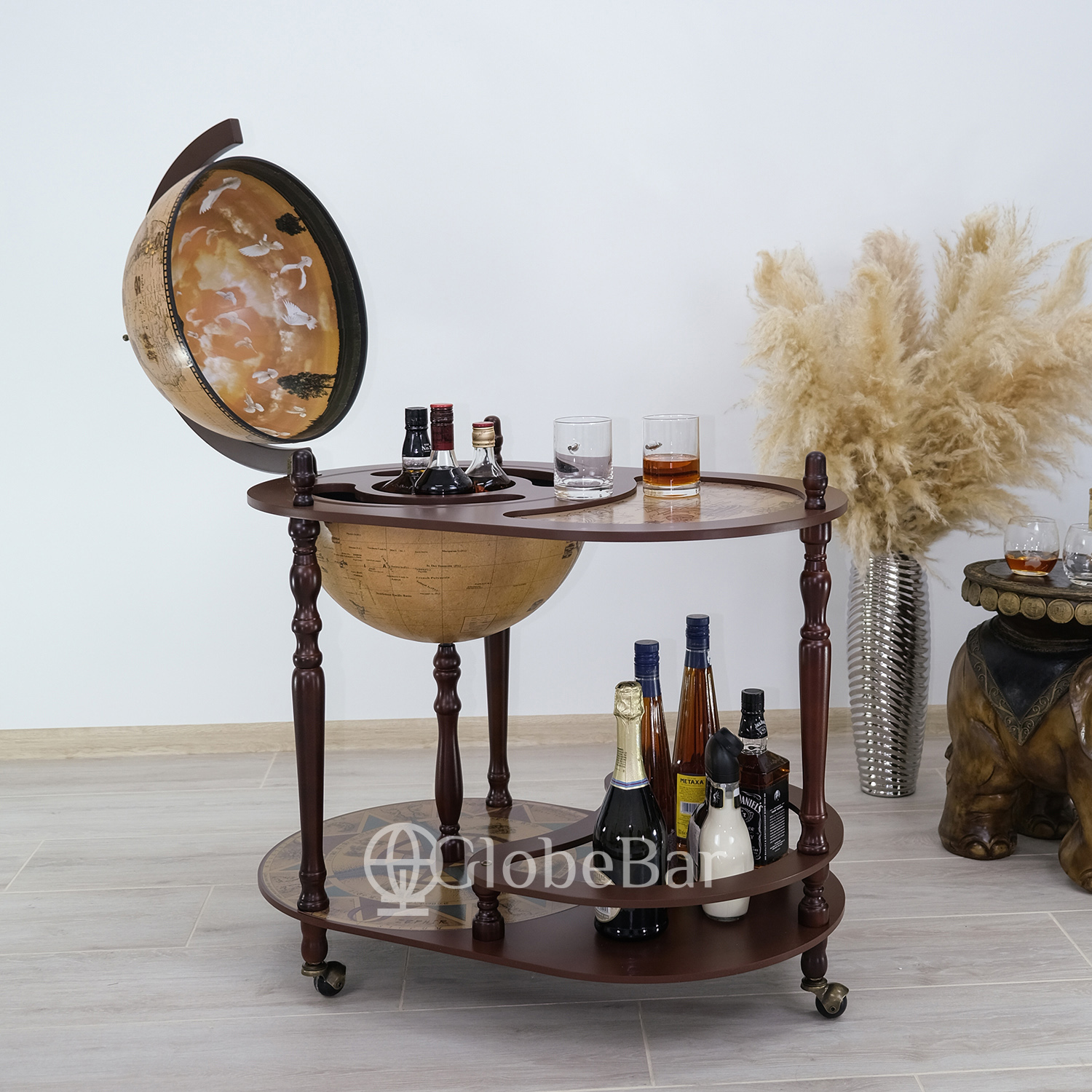 Глобус бар со столиком на 3-4 бутылки, диаметр 42 см, кремовый (81 х 51 х 91 см), 42004N