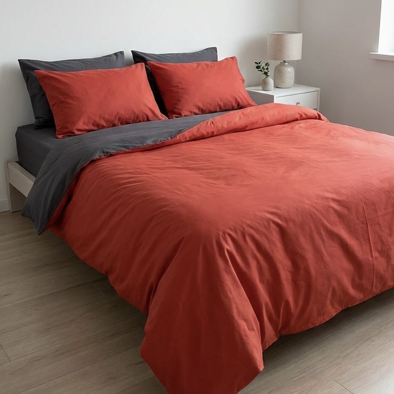 Постільна білизна з ранфорсу, колір Теракот&Антрацит