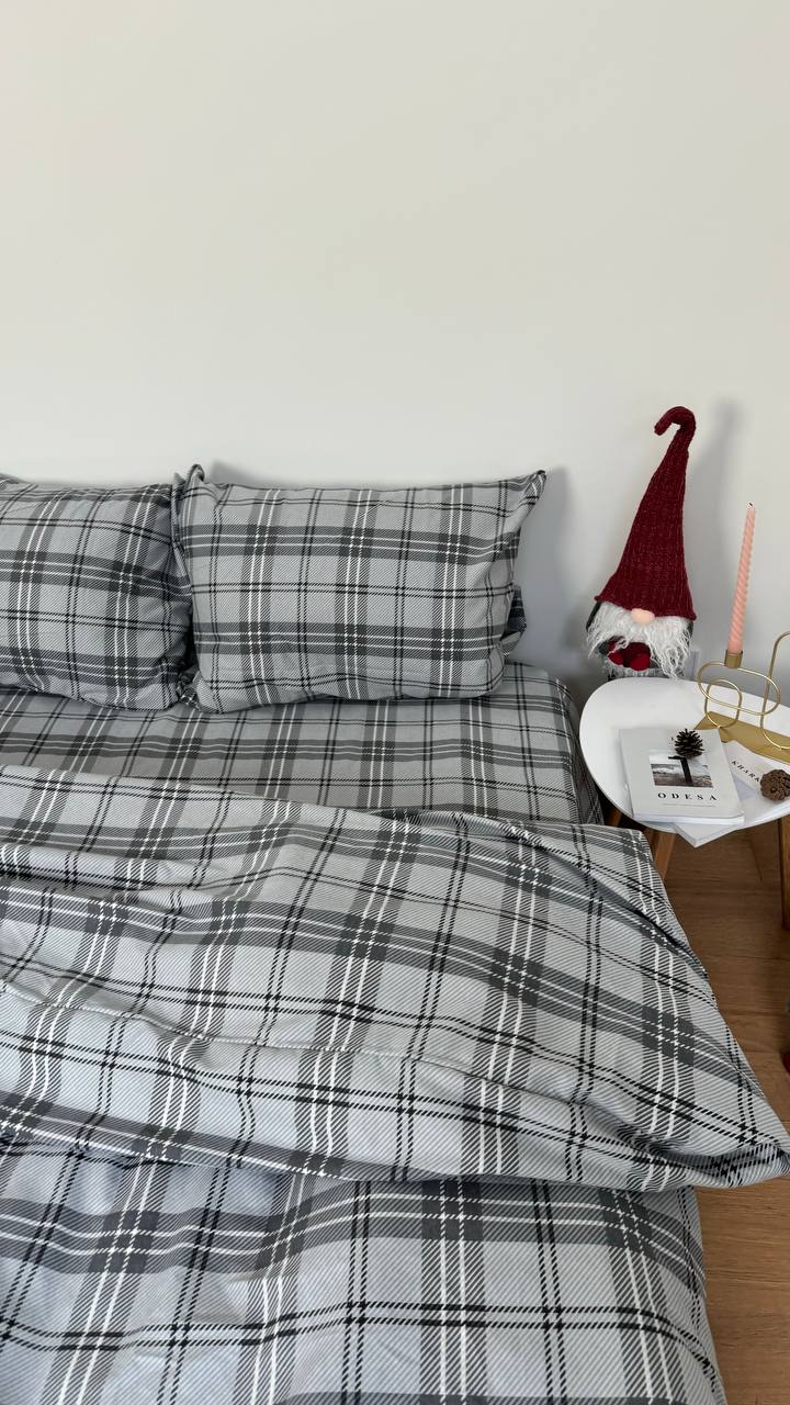 Тепла постільна білизна Фланель (байка) клітка сіра
