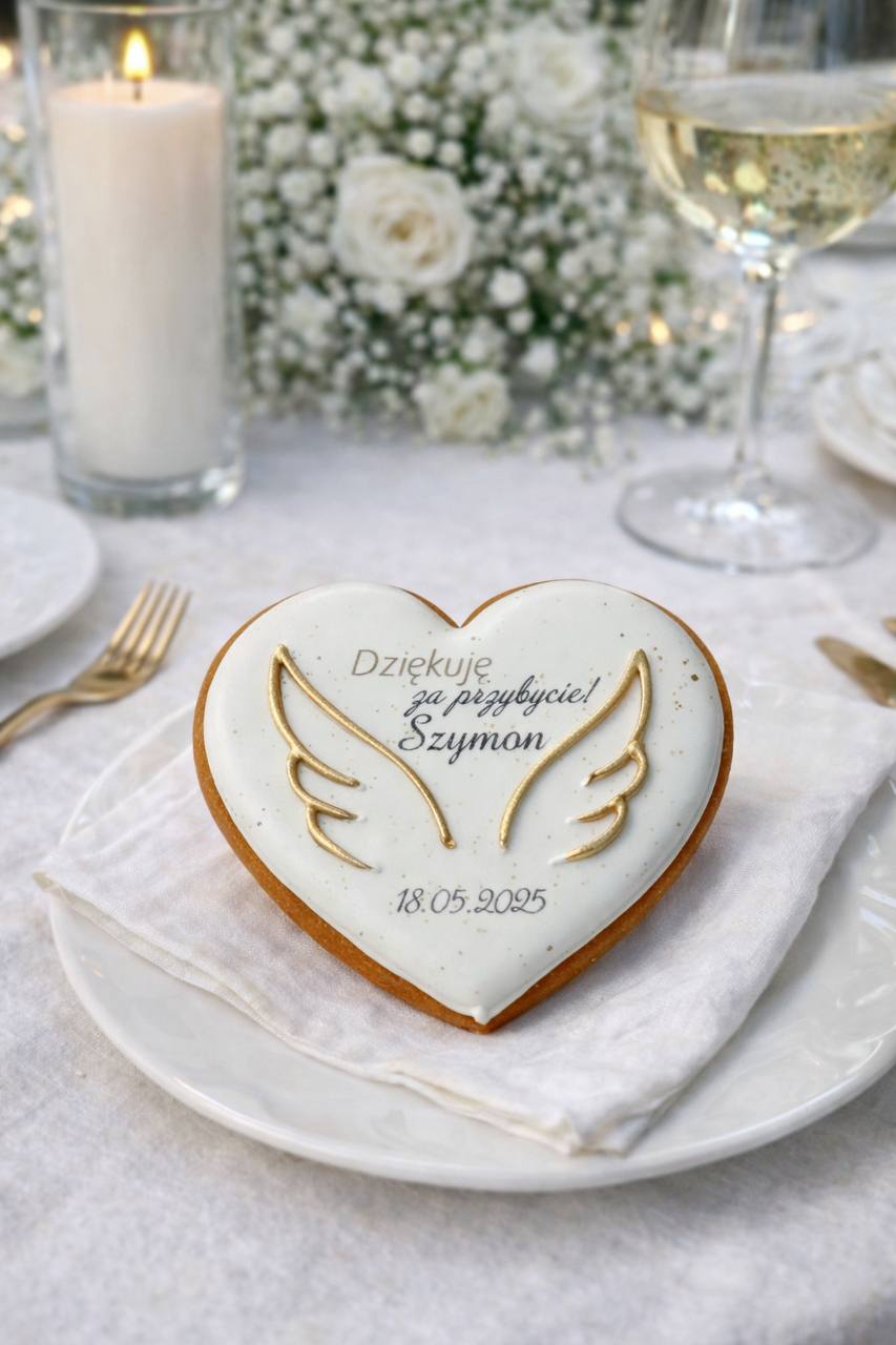 Piernik serce ze złotymi skrzydłami – 8 cm / 10 cm