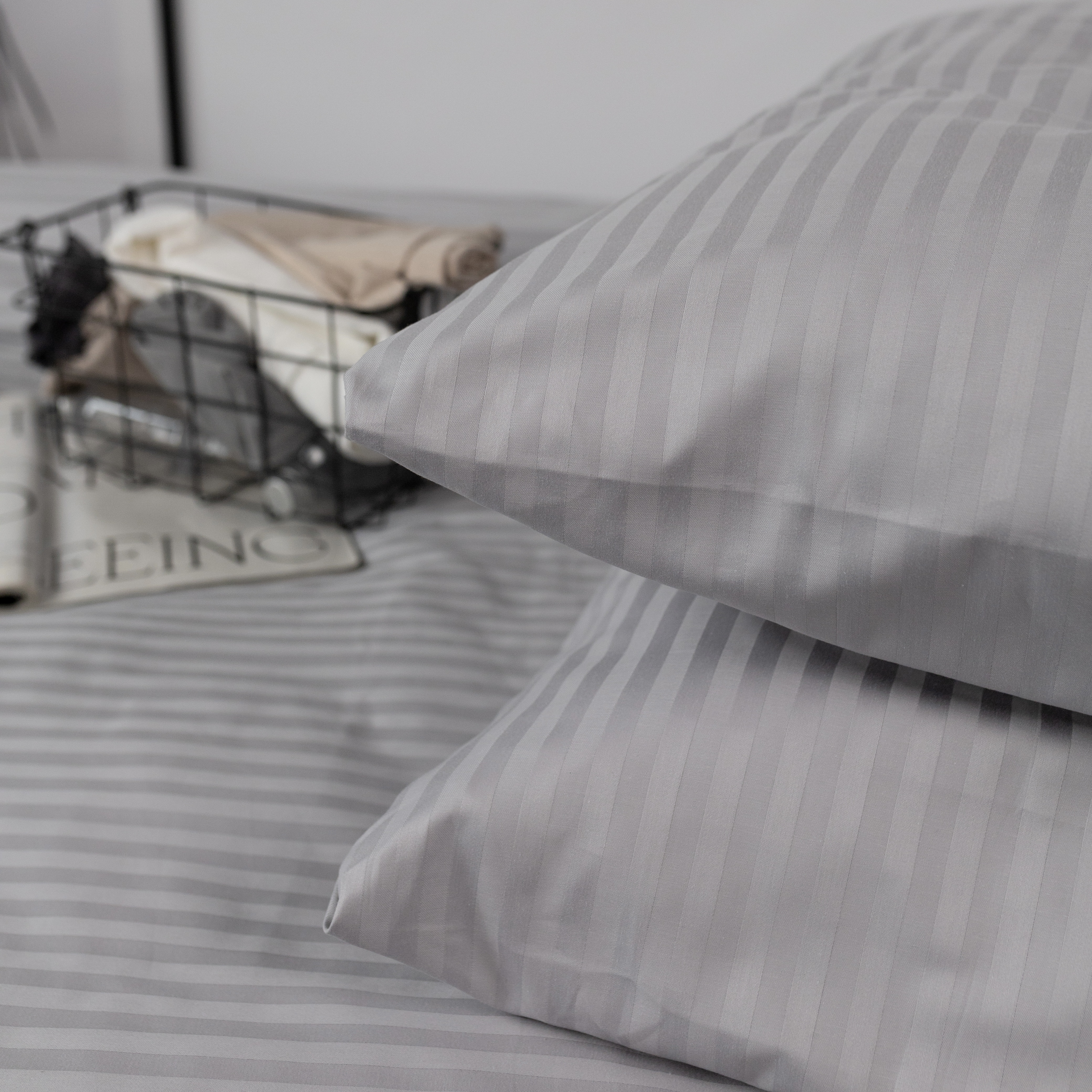 Постільний комплект Страйп сатин Світло Сірий