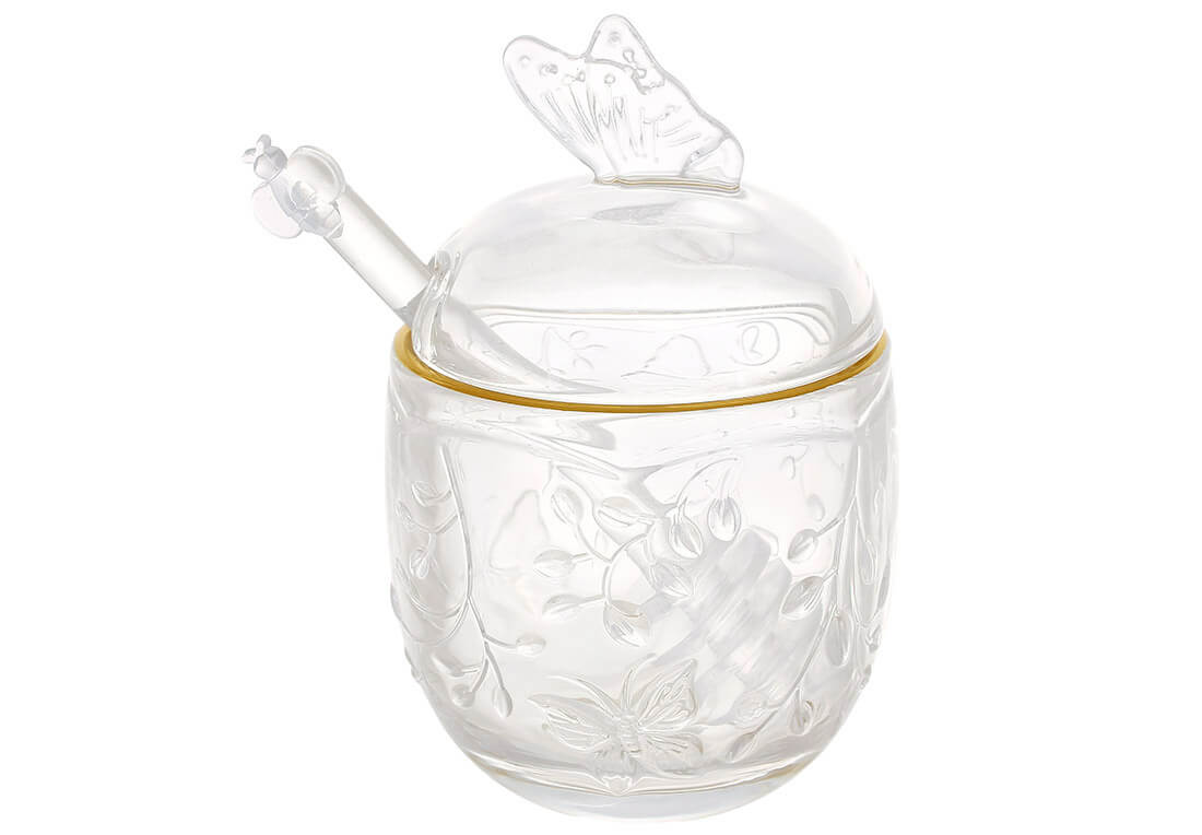 Медовниця з прозорого скла з золотою облямівкою Butterfly