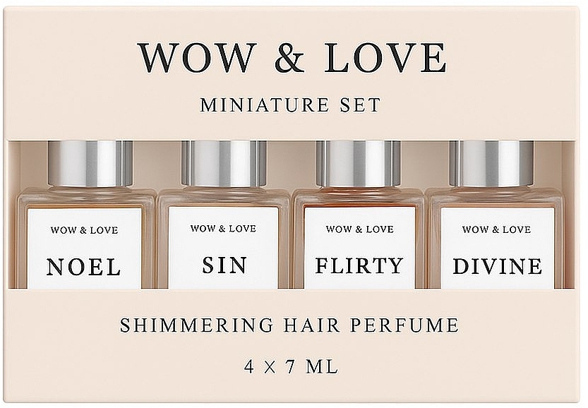 Сет мініатюр парфум-блиску для волосся Wow & Love Shimmering Hair Parfume Miniature Set, 7 мл х 4 шт