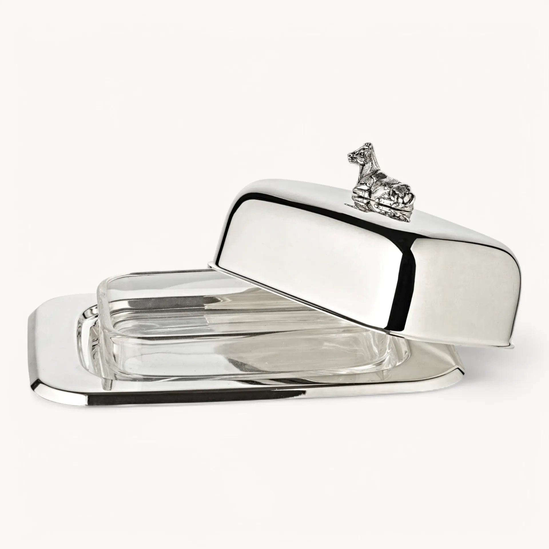 Маслянка у формі корови (250 г масла), фігурка корови, елегантно посріблена, зі скляною мискою та ножем для масла