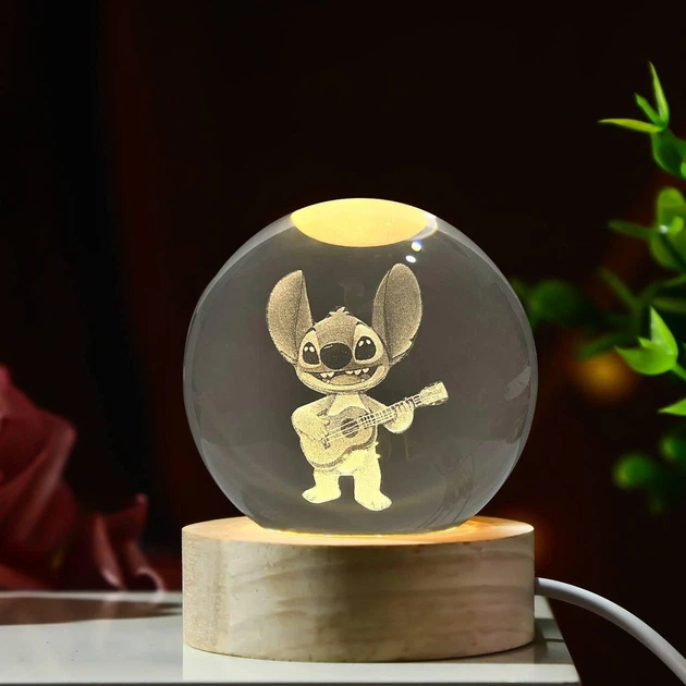 Світлодіодний 3D нічник кристальний шар Stitch USB