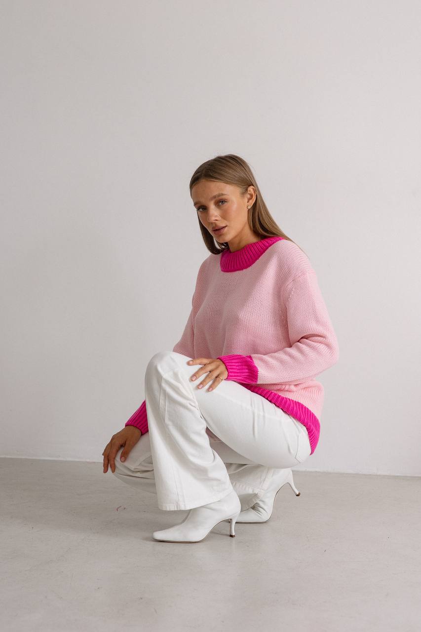 Вязаный свитер "Галатея" - Розовый-ярко-розовый