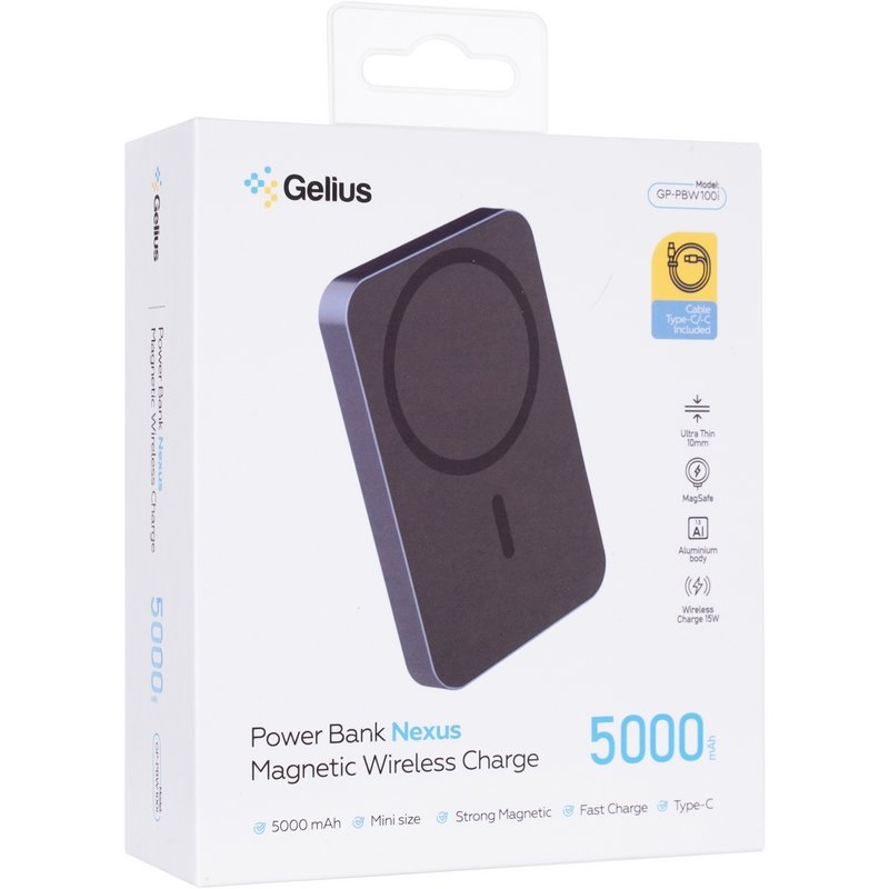 Повербанк з бездротовою зарядкою Gelius Nexus Magnetic Wireless Charge GP-PBW100i 15W 5 000mAh Dark Blue