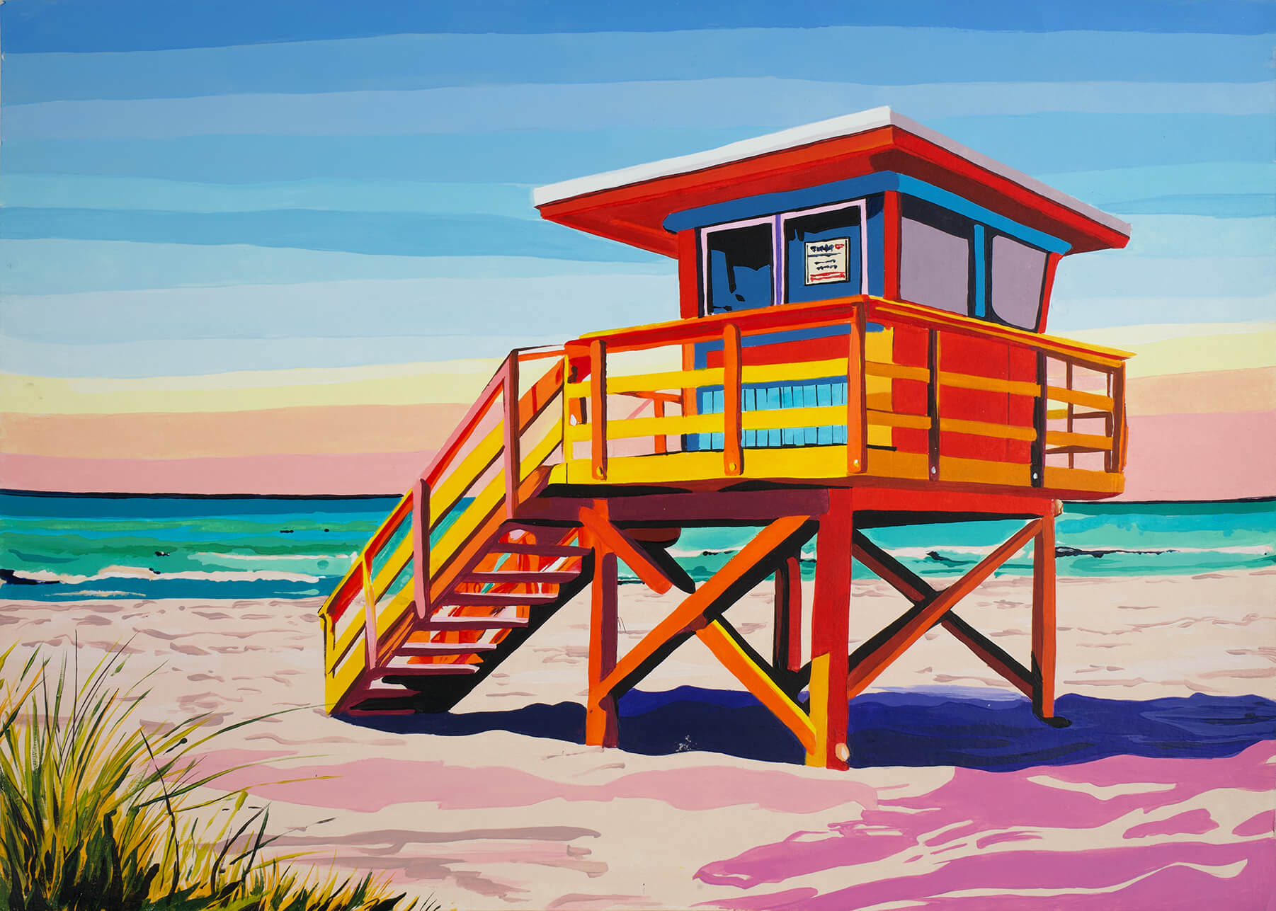 Lifeguard tower, 30x42 cm original acrylic painting on paper