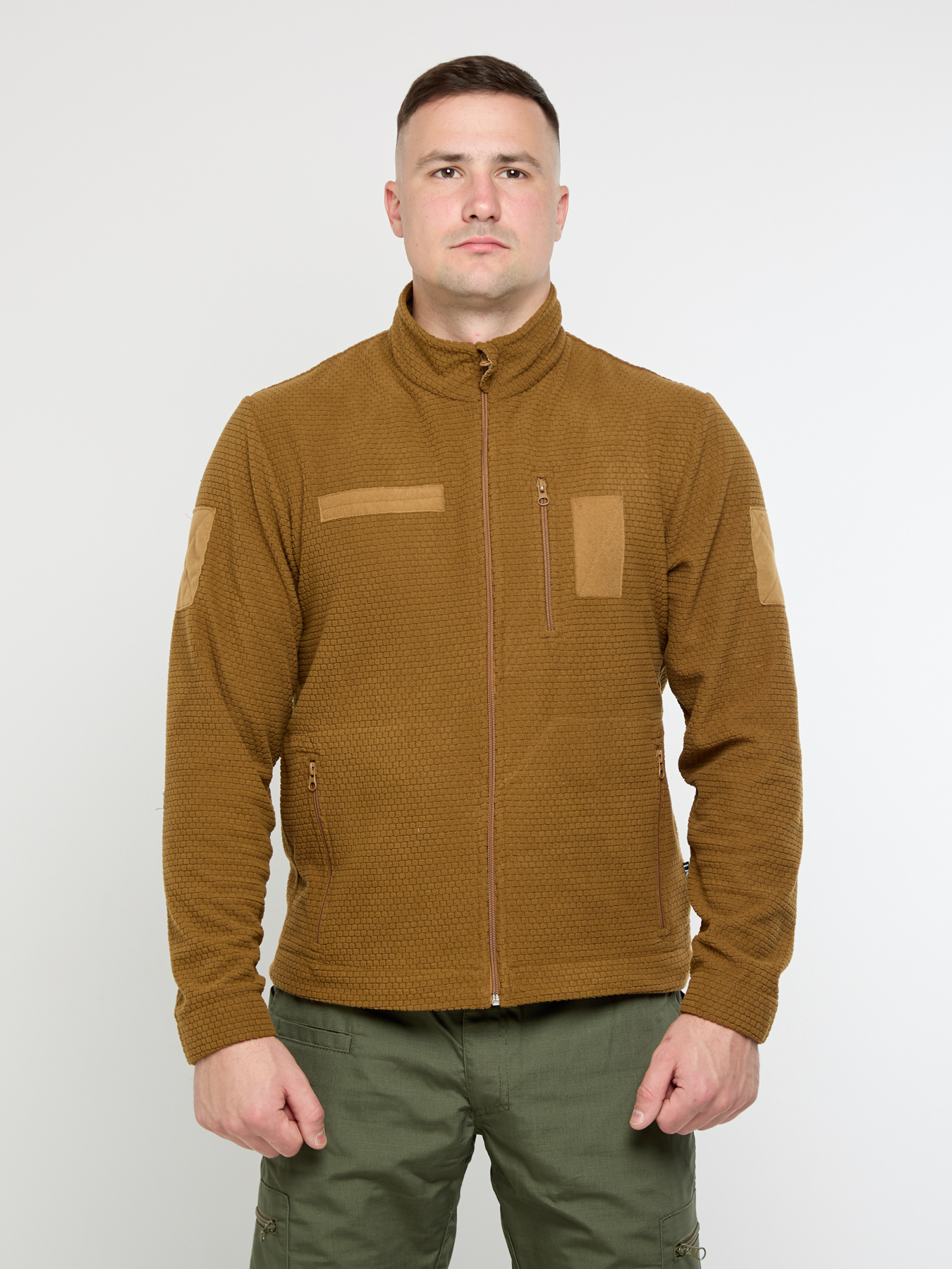 Флісова тактична чоловіча кофта UKM койот соти з липучками