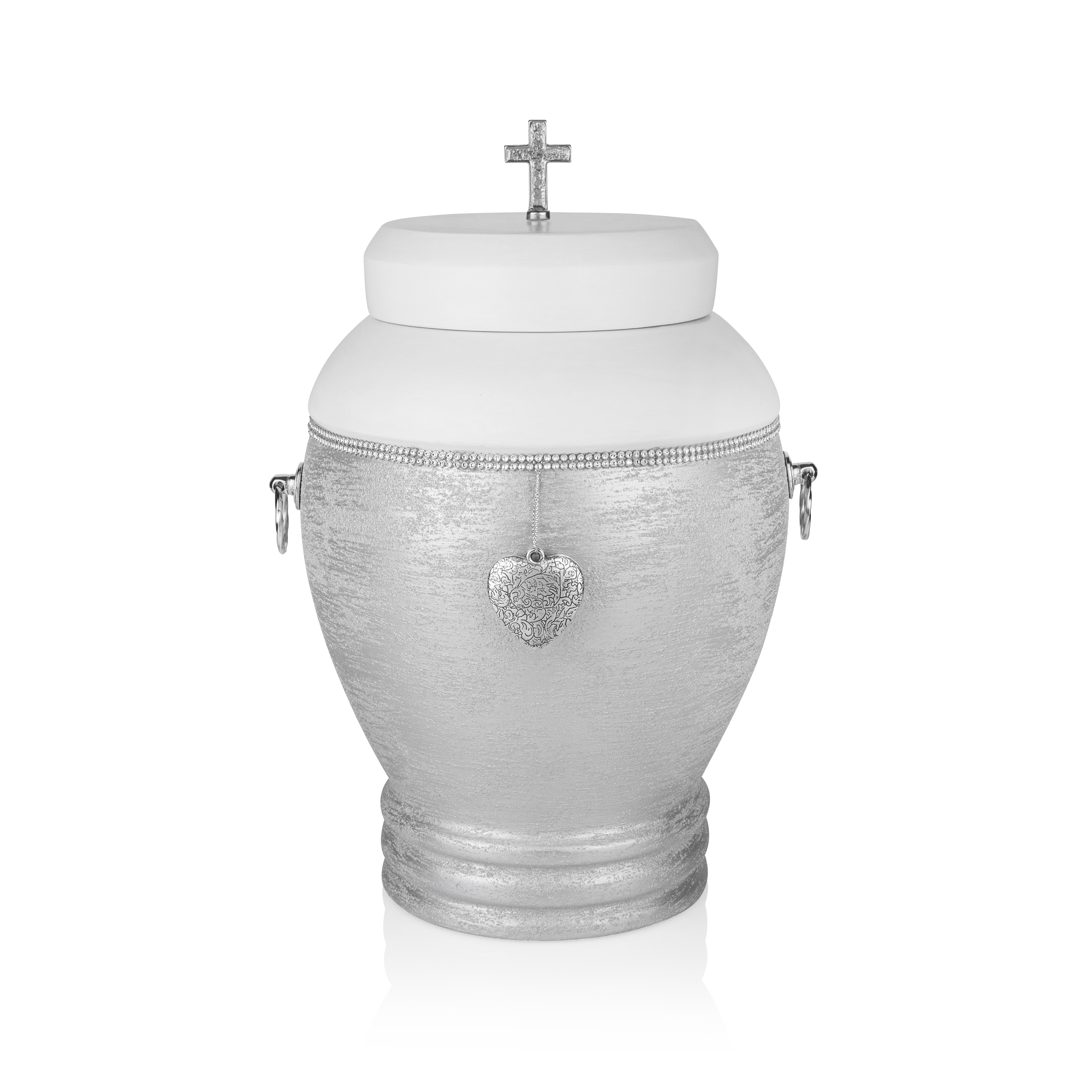 Керамічна урна срібна з серцем