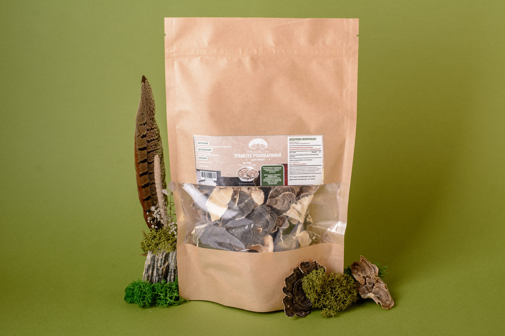 Траметес різнобарвний, цілі плодові тіла