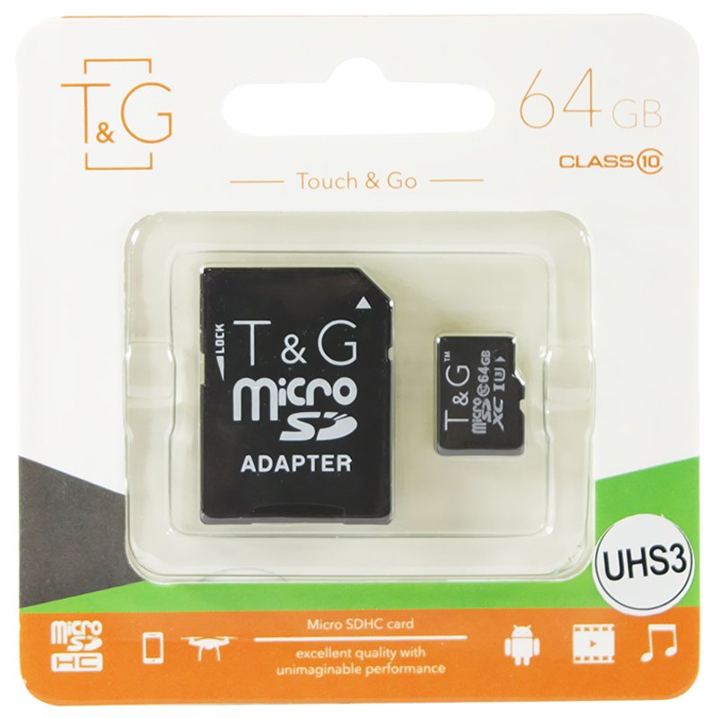 Карта пам'яті microSDXC 64Gb T&G (UHS-1)(Class 10) + адаптер SD