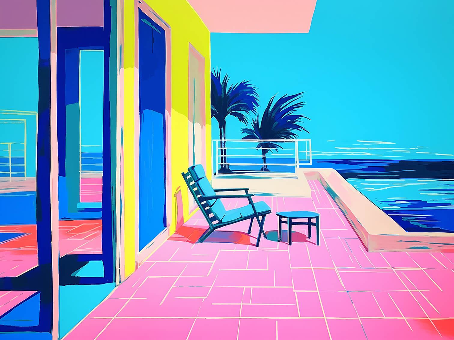 Summer pool, 60x80 cm, original acrylic painting on canvas