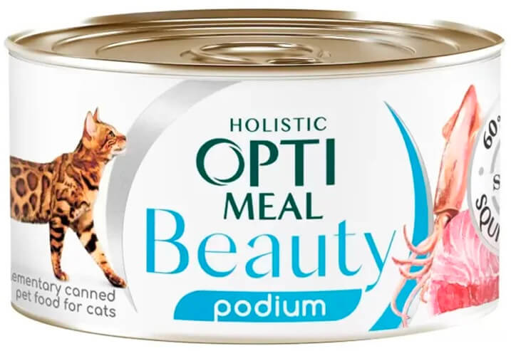 Оптіміл Б`ЮТІ ПОДІУМ. Консерва д/котів “Смугастий тунець у соусі з кільц кальмарів 70гр.