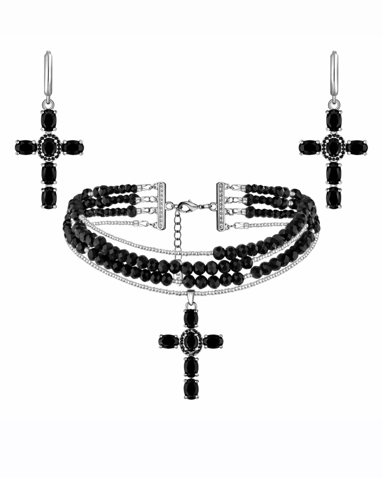 DIAMOND CROSS dark silver set
