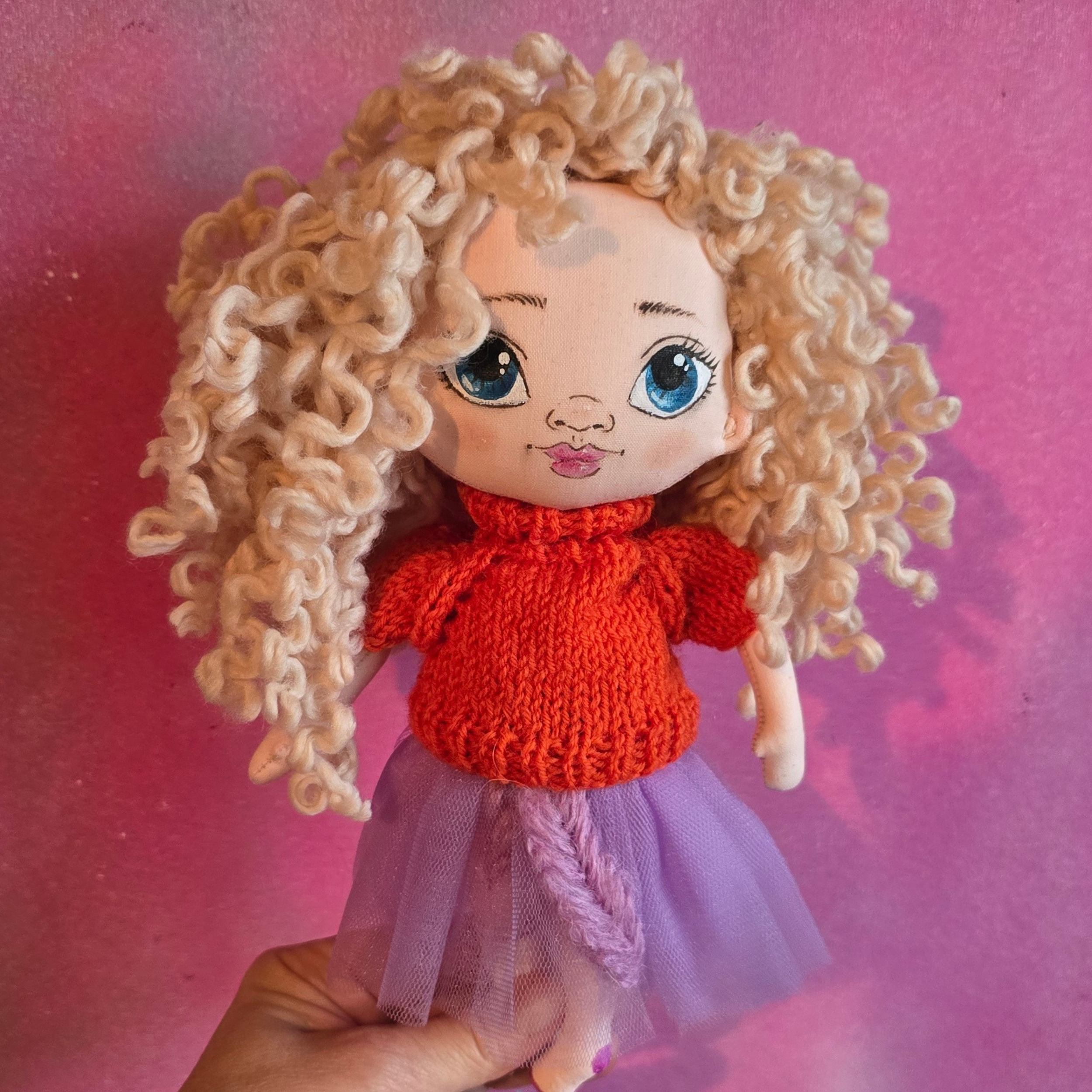 Textile Doll in lavender skirt