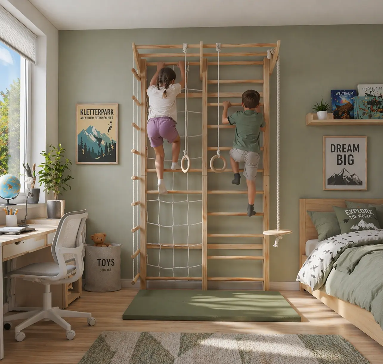 Sprossenwand Kletterset für Kinder mit Ringen & Netz – Ben