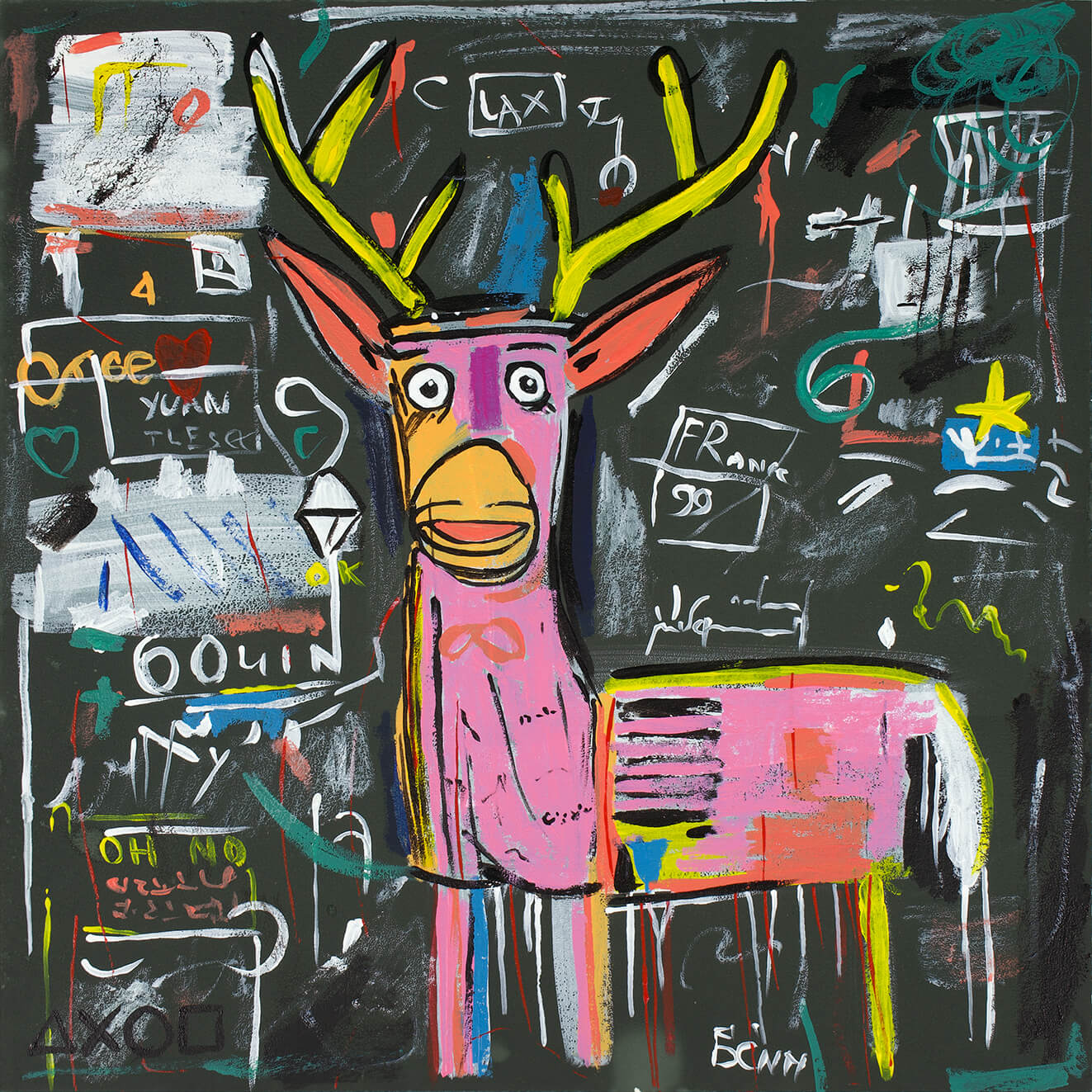 Basquiat's Deer II, 30x30 cm, original acrylic painting on paper