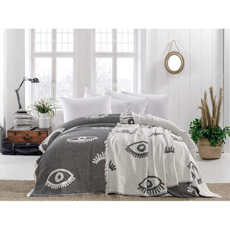 Плед Oko двосторонній 180×240 см — натуральна бавовна, сірий, м’який і затишний