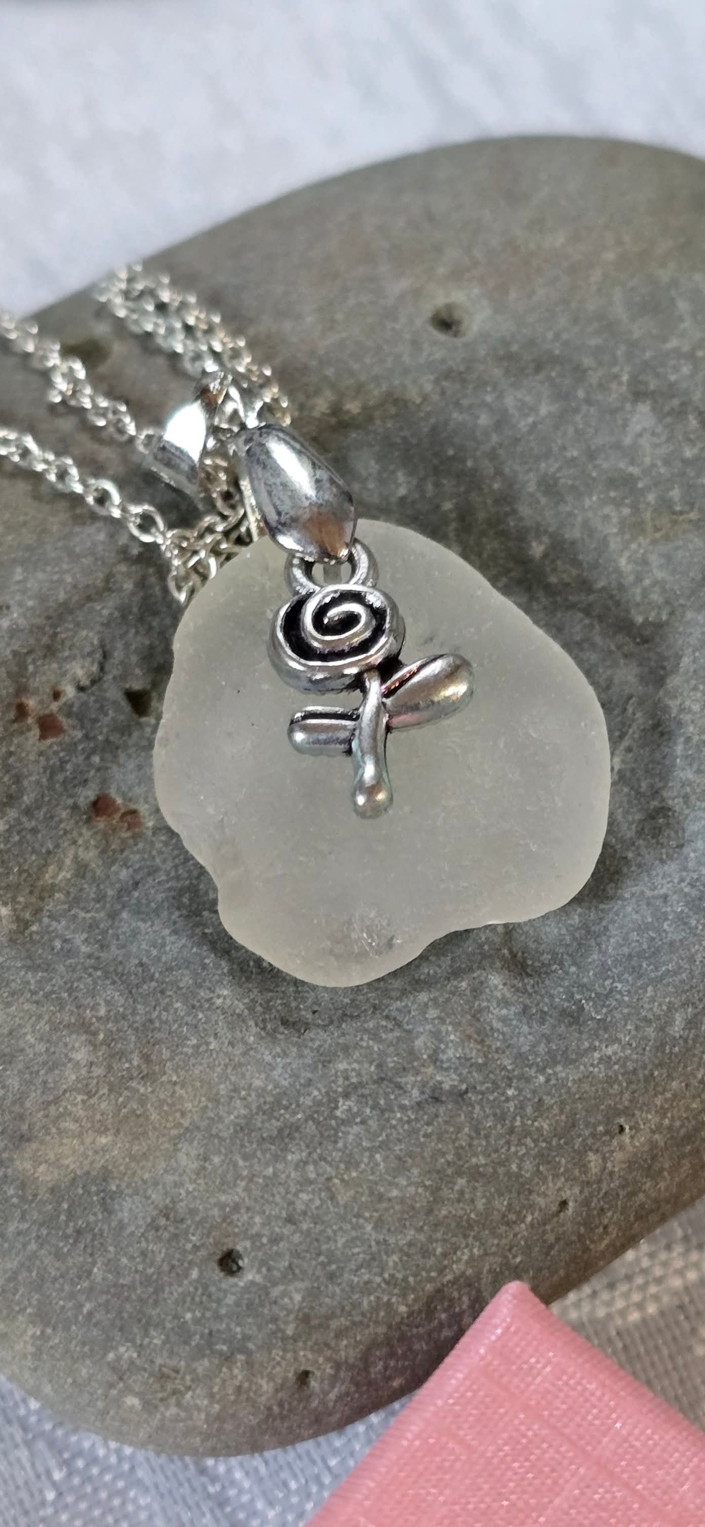 White Rose Sea Glass Necklace