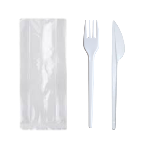 Набір столових приборів №23 ( білі виделка легка + ніж) в індивідуальній упаковці, 50 шт