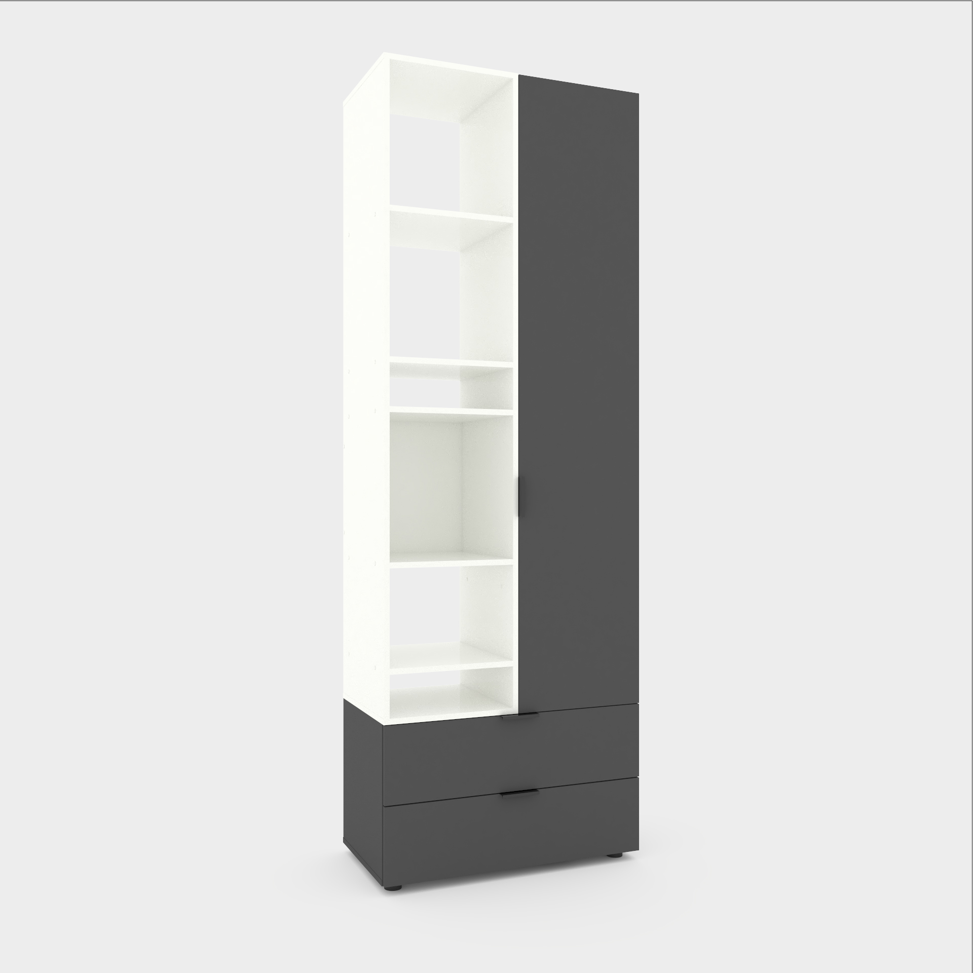 Однодверна розпашна шафа з полицями A001L 800/420/2300 мм., колір антрацит-білий сніг