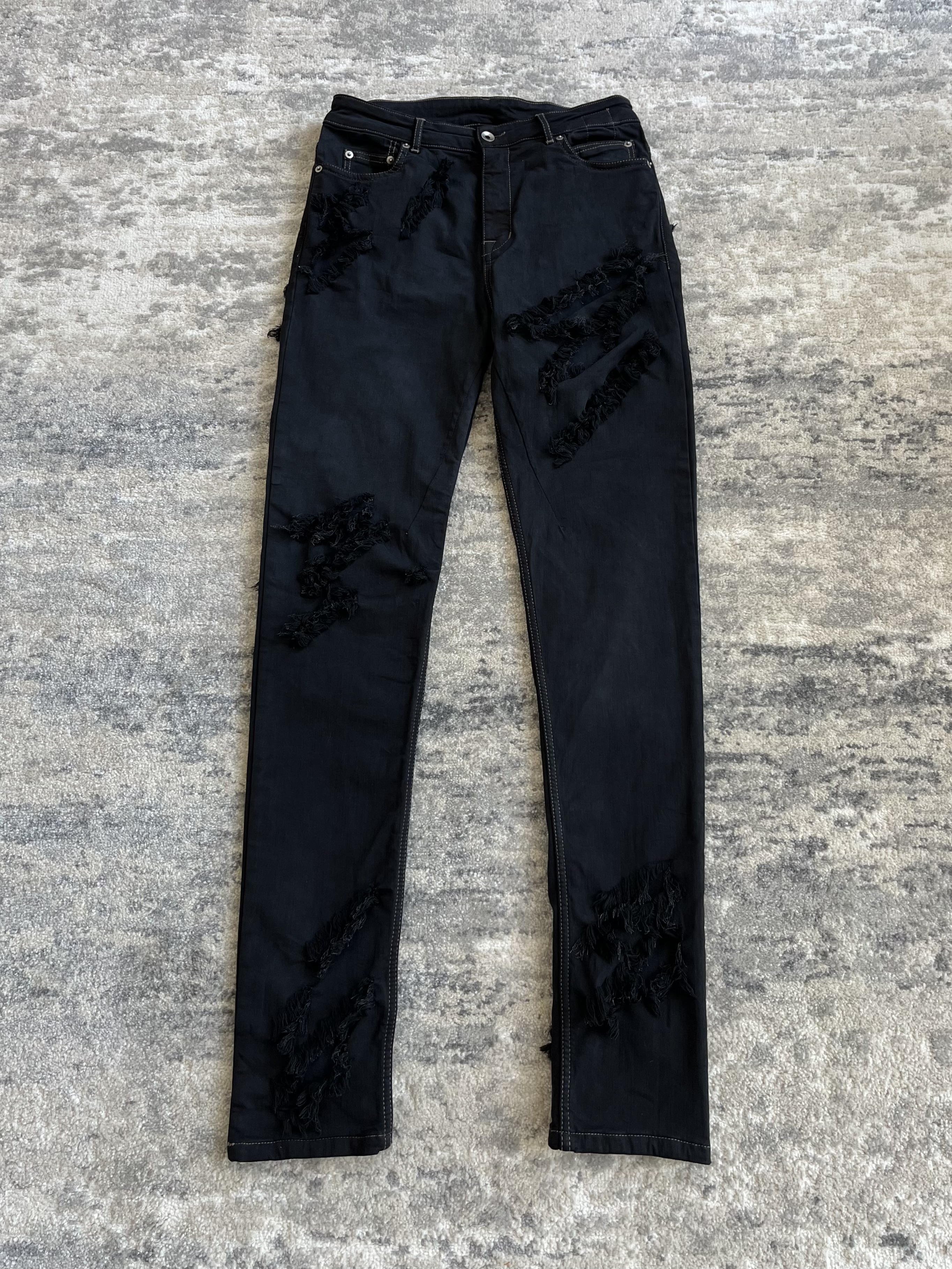 rick owens ss23 "edfu" faded black slashed detroit cut