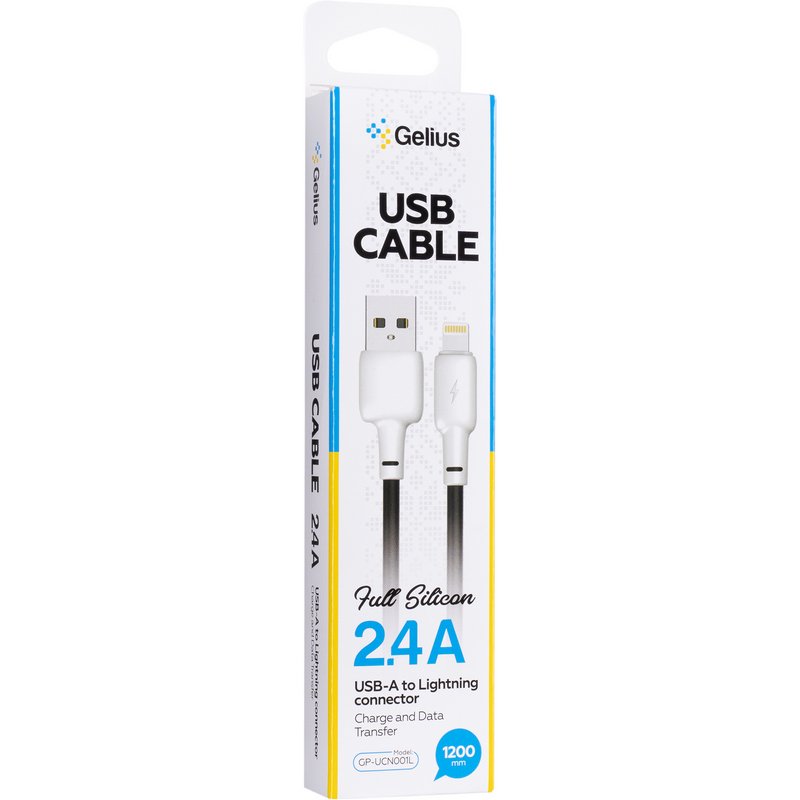 Кабель USB Gelius Full Silicon GP-UCN001L USB-A to Lightning (1.2m) (18W) Black/White