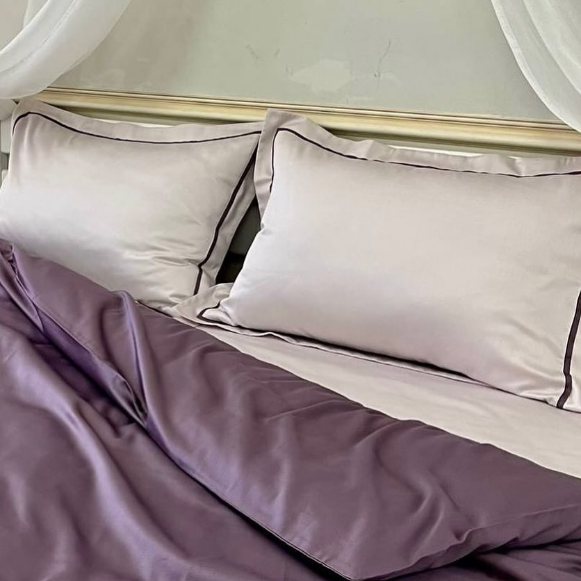 Постільна білизна з сатину, колір Світло-рожевий & Баклажан