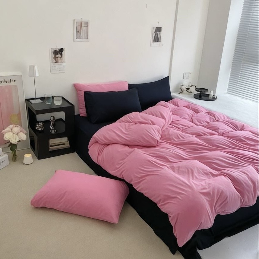 Постільна білизна з ранфорсу, колір Чорний&Пудра