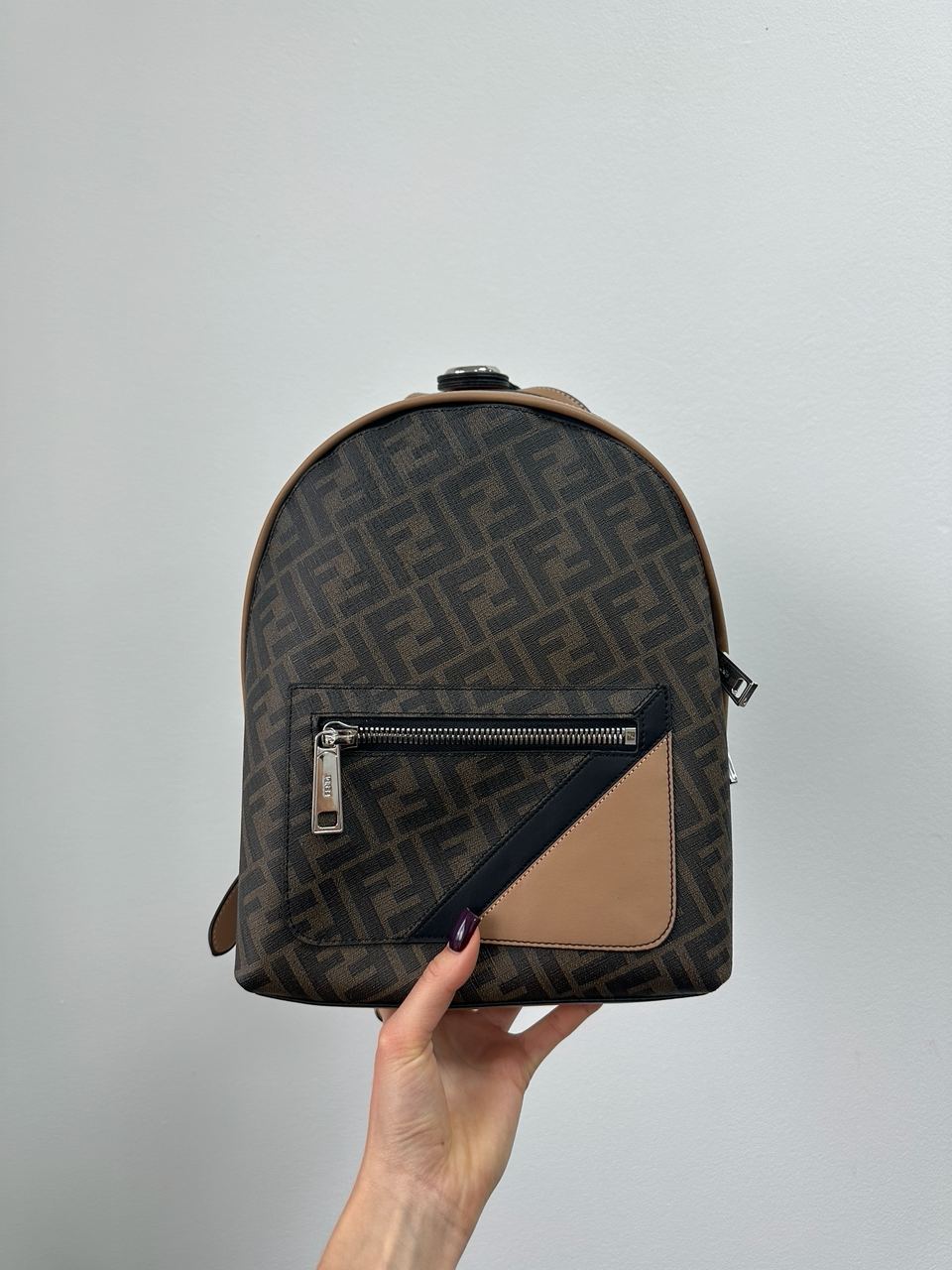 Fendi Chiodo Small Fendi Diagonal Brown FF Canvas Backpack